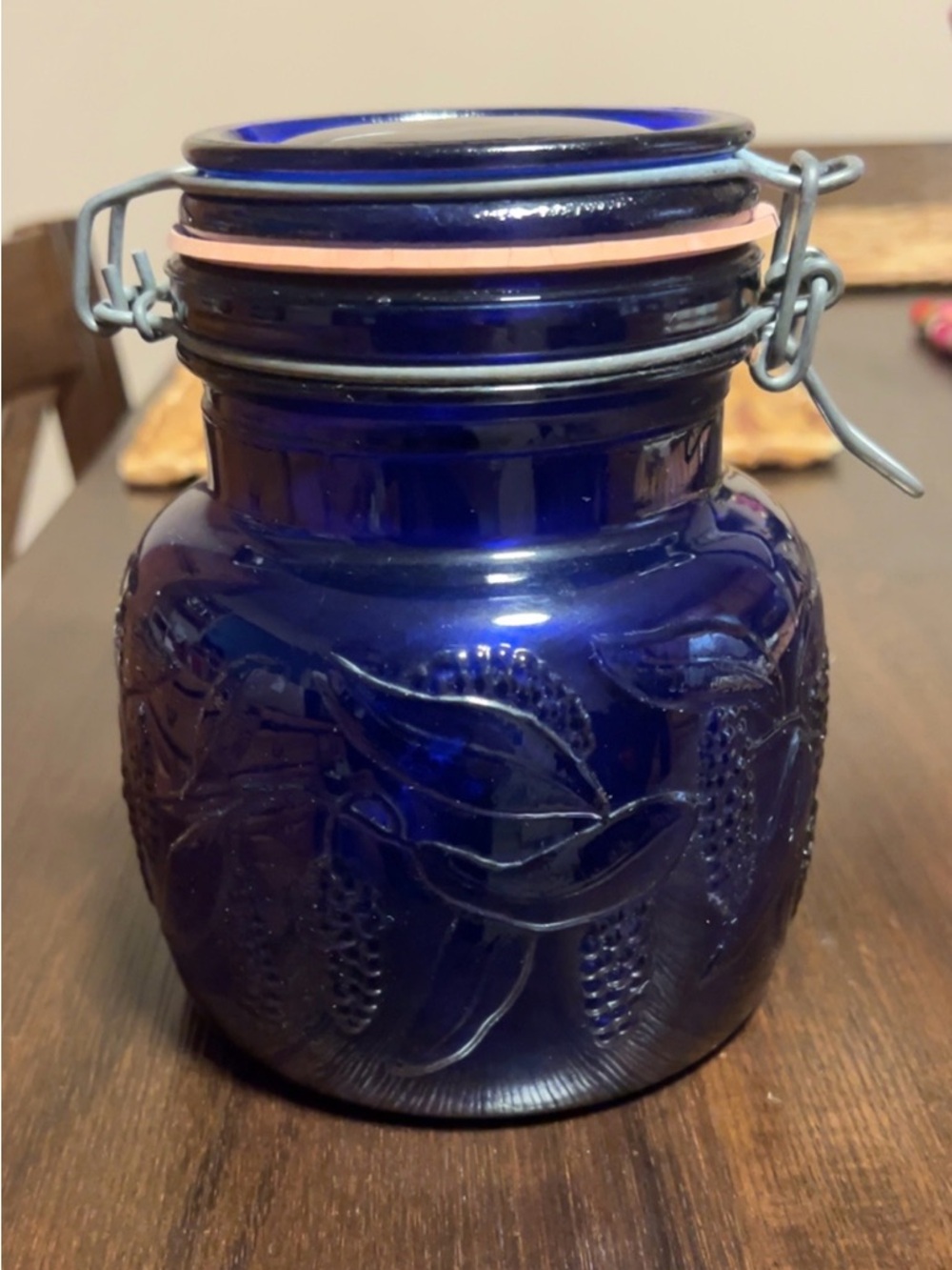 Vintage Crownford Cobalt Blue Embossed Glass Pantry Jar 1983 Italy